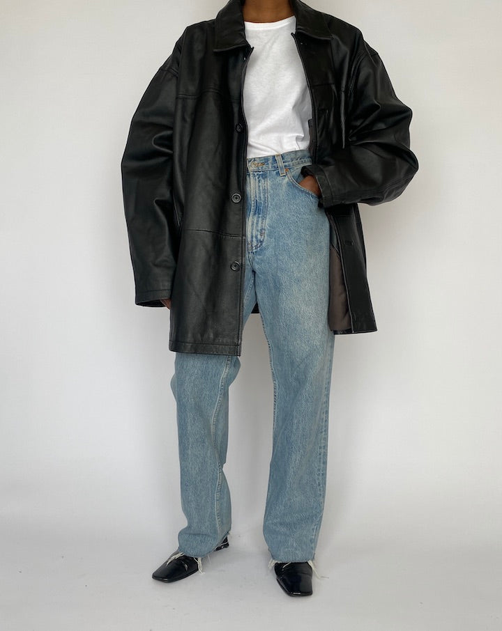 VINTAGE OVERSIZED BLACK LEATHER JACKET 5148