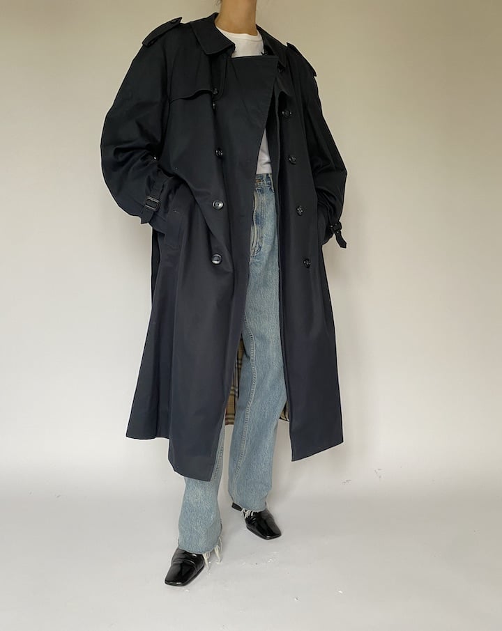 Vintage Oversized Navy Trench Coat 5154