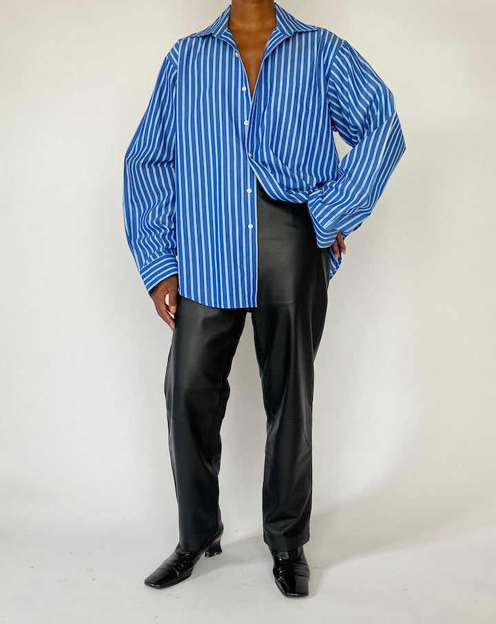 VINTAGE BLUE STRIPED OVERSIZED COTTON SHIRT 5170