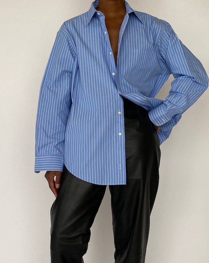 VINTAGE OVERSIZED BLUE STRIPED COTTON SHIRT 5172