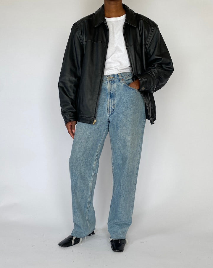 VINTAGE OVERSIZED BLACK LEATHER JACKET 5175