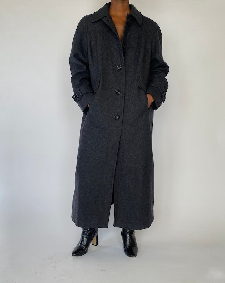 VINTAGE LONG WOOL BLENDED COAT IN DARK GREY 5180