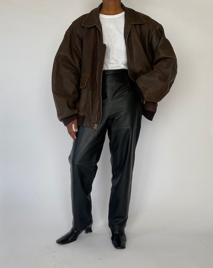 VINTAGE OVERSIZED BROWN LEATHER JACKET 5199