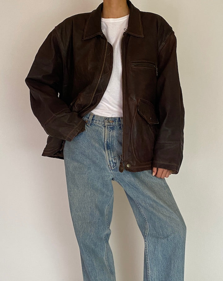 VINTAGE DARK BROWN LEATHER JACKET 5209