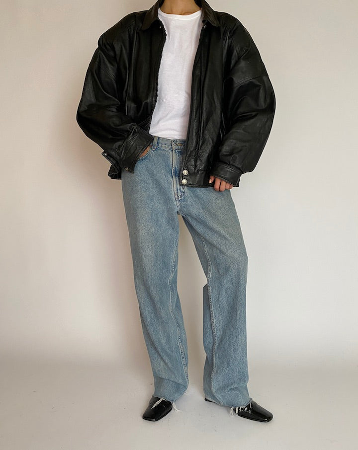 VINTAGE OVERSIZED BLACK LEATHER JACKET 5215