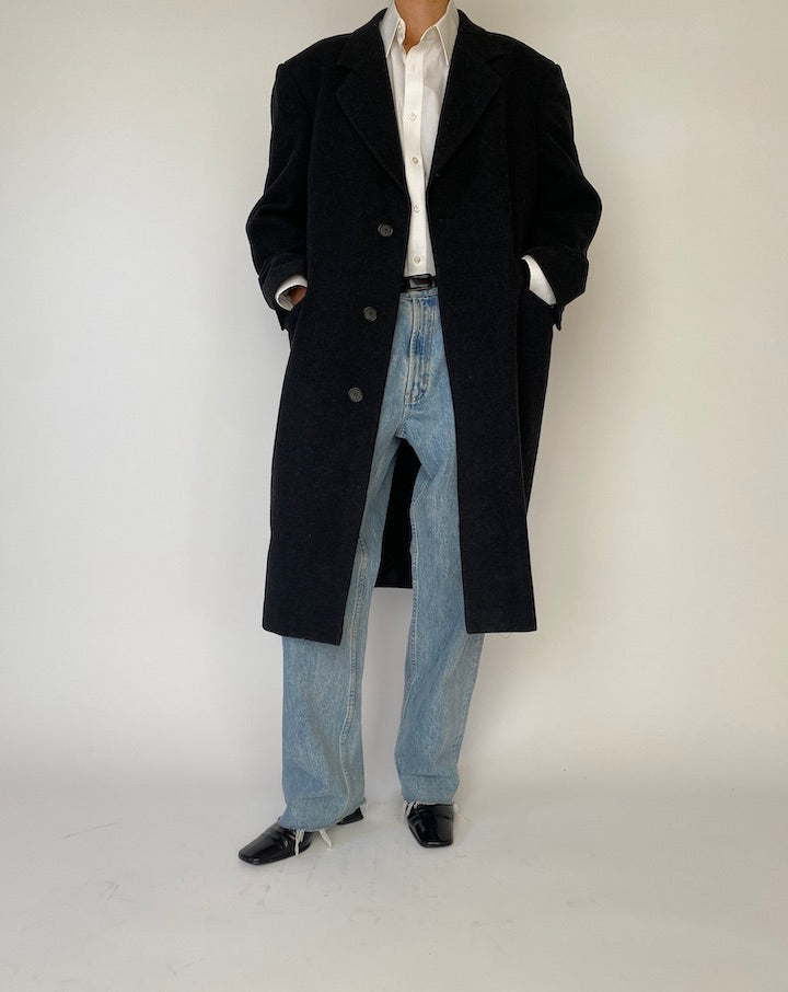 Vintage grey wool and cashmere blended oversized coat 5237