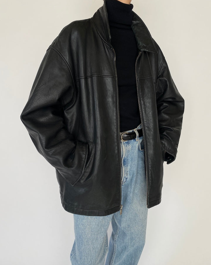 Vintage Oversized Black Leather Jacket 5270