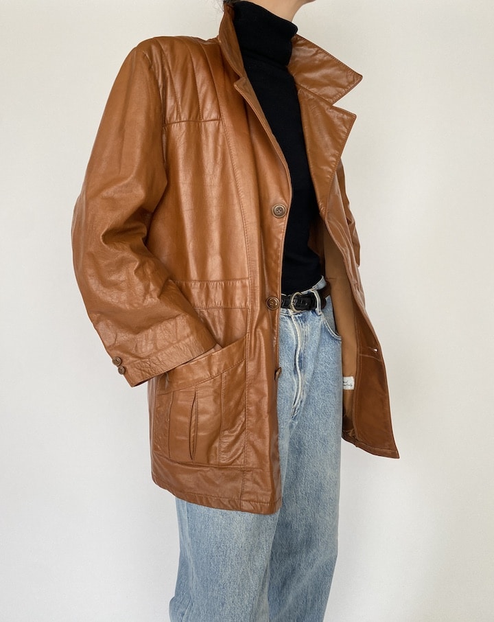 Vintage Brown Oversized Leather Jacket 5285