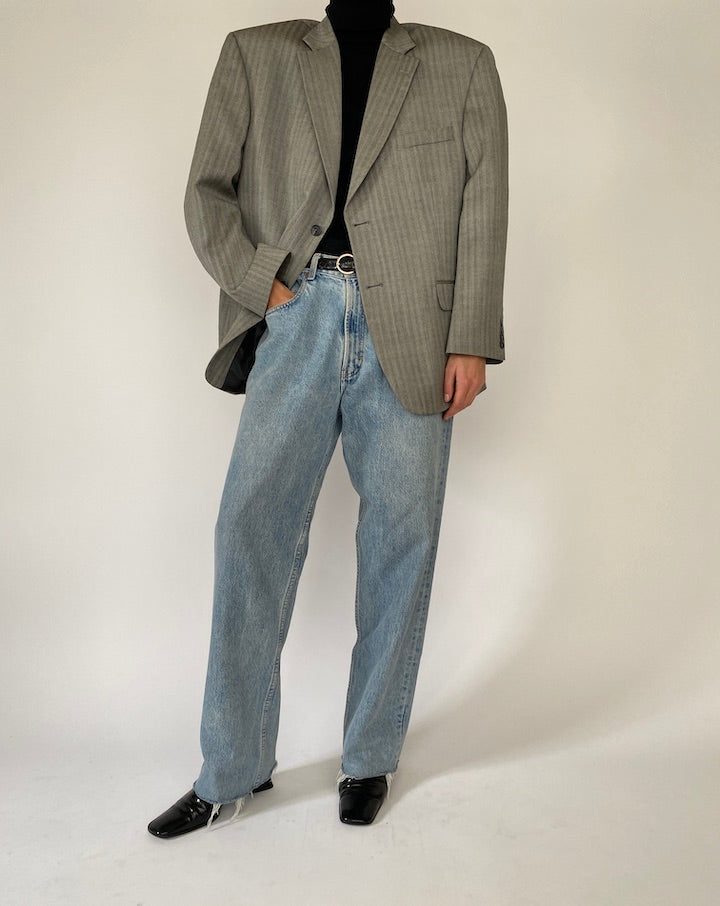 Vintage Oversized Grey Striped Blazer 5294