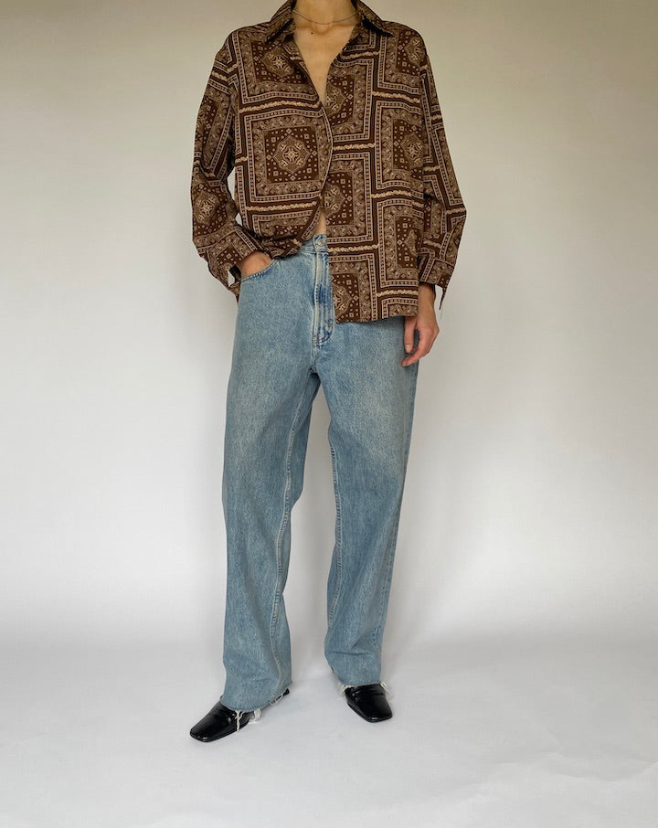 Vintage Paisley Patterned Brown Blouse 5335