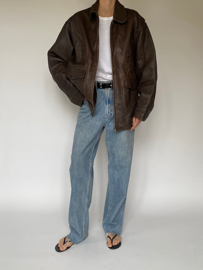 Vintage oversized leather jacket in brown 5347