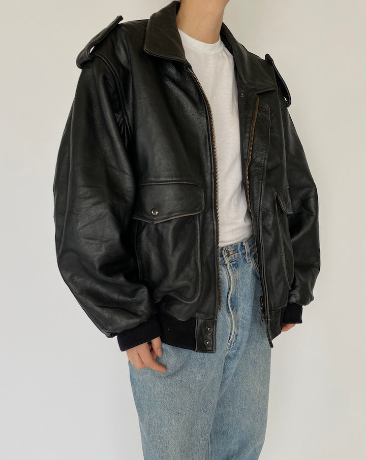 Vintage Oversized Black Leather Jacket 5358