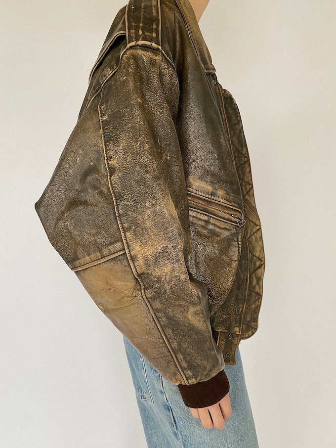 Vintage distressed leather jacket in brown 5364