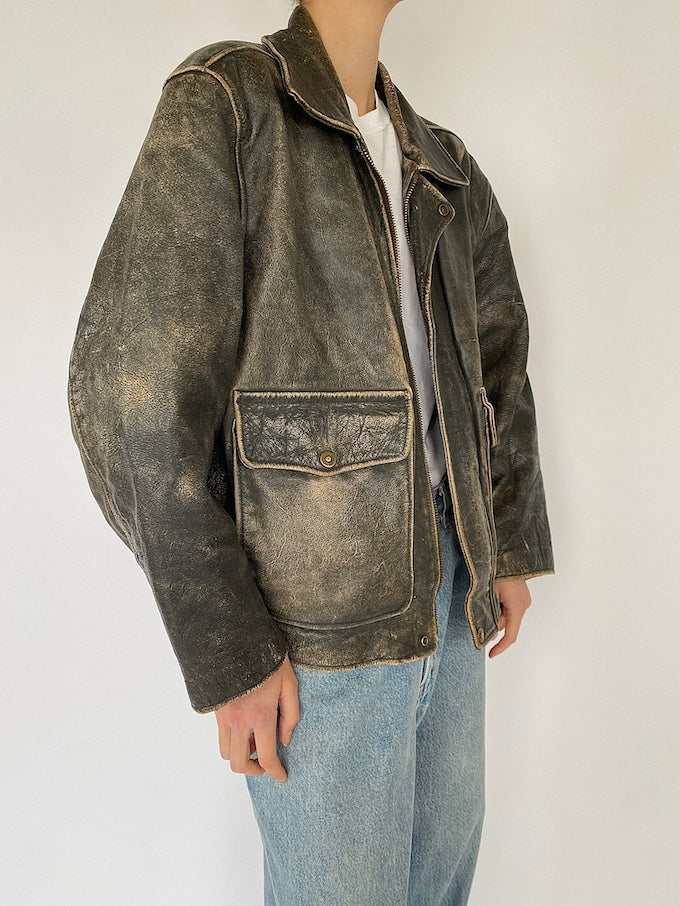 Vintage distressed leather jacket 5365