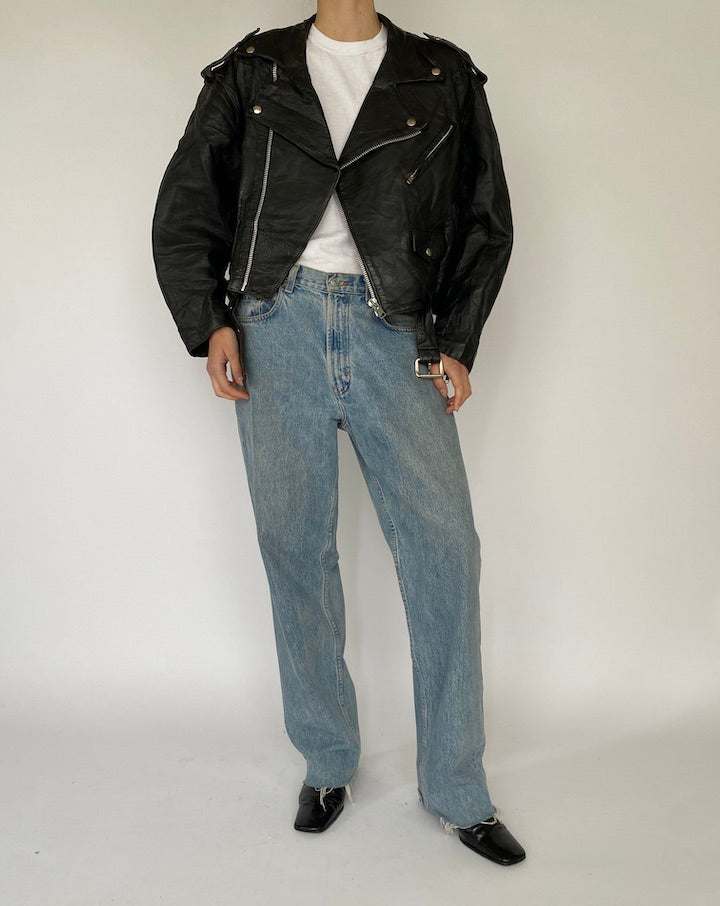 Vintage Black Biker Leather Jacket 5366