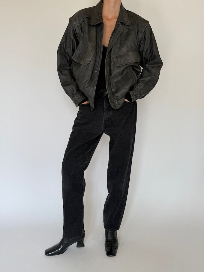 Vintage charcoal leather jacket 5368