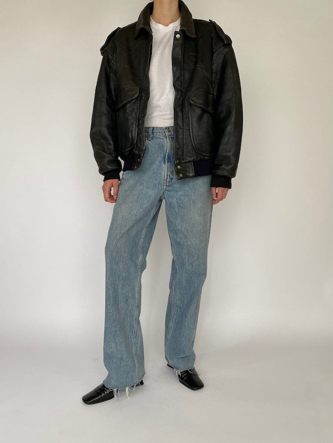 Vintage oversized leather jacket in black 5378