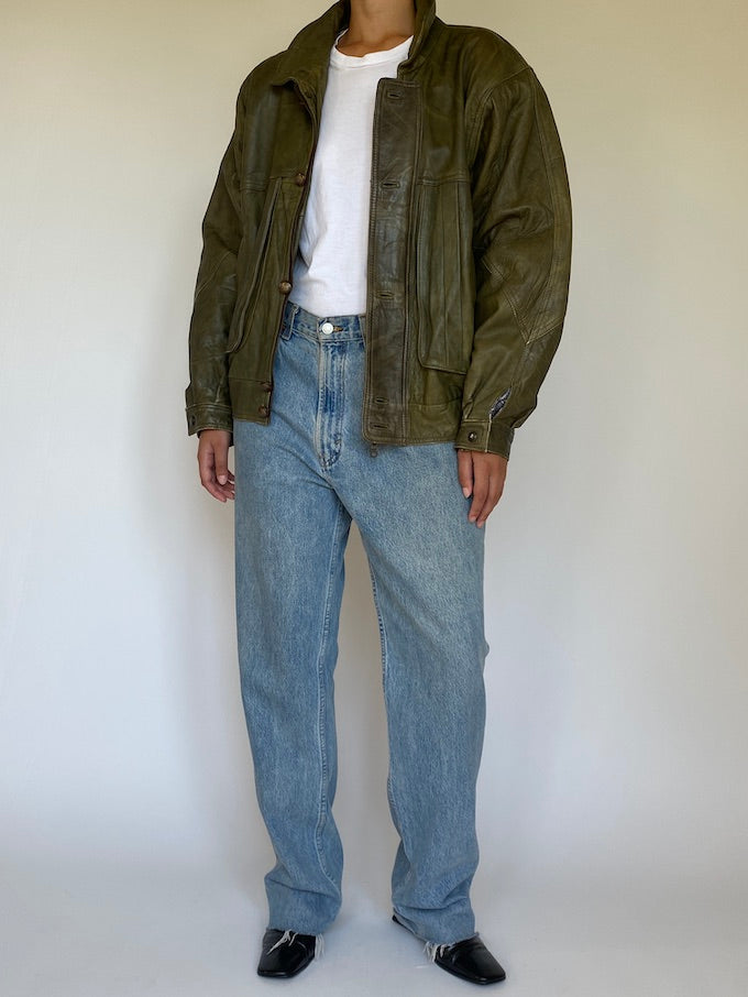 Vintage green leather jacket 5380