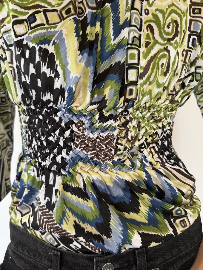 Vintage green printed top 3592