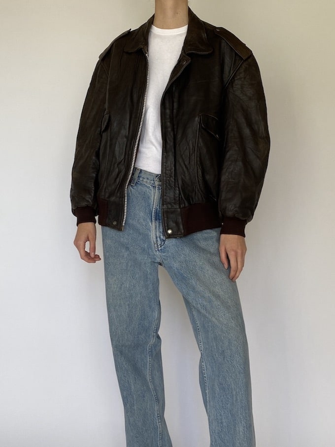 Vintage leather jacket in dark brown 5393