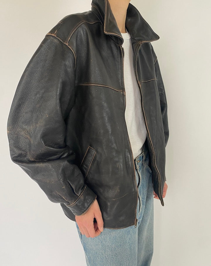Vintage Leather Jacket In Black 5401