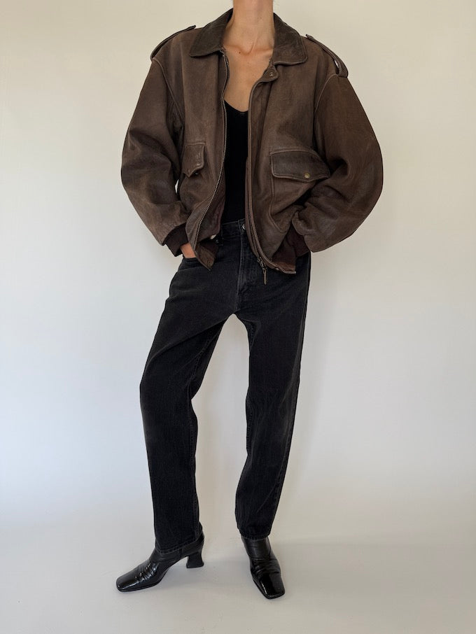 Vintage oversized leather jacket in brown 5406