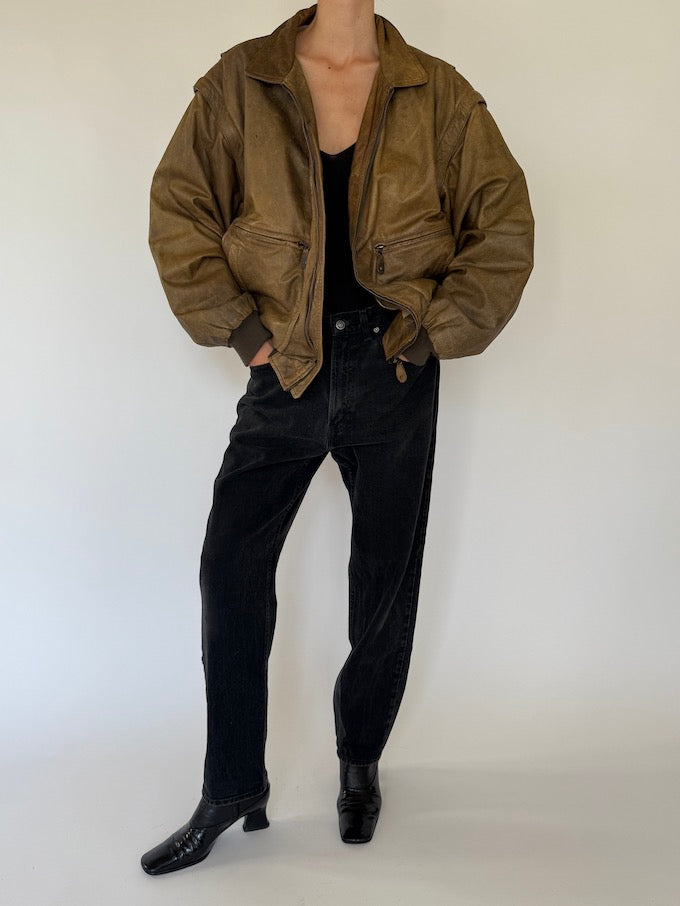 Vintage oversized leather jacket in honey brown 5407