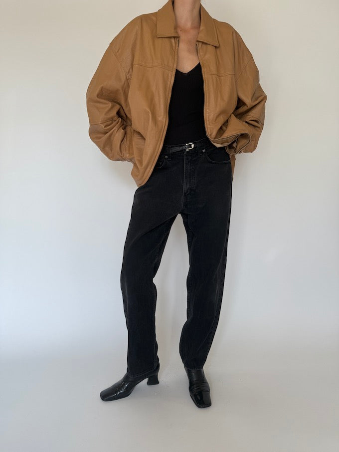 Vintage oversized beige leather jacket 5410