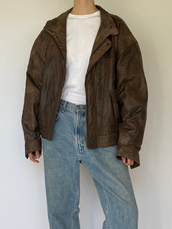 Vintage Leather Jacket In Brown 5422