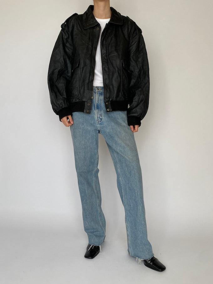 Vintage oversized leather jacket in black 5424