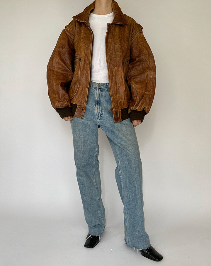 Vintage Oversized Brown Leather Jacket 5425