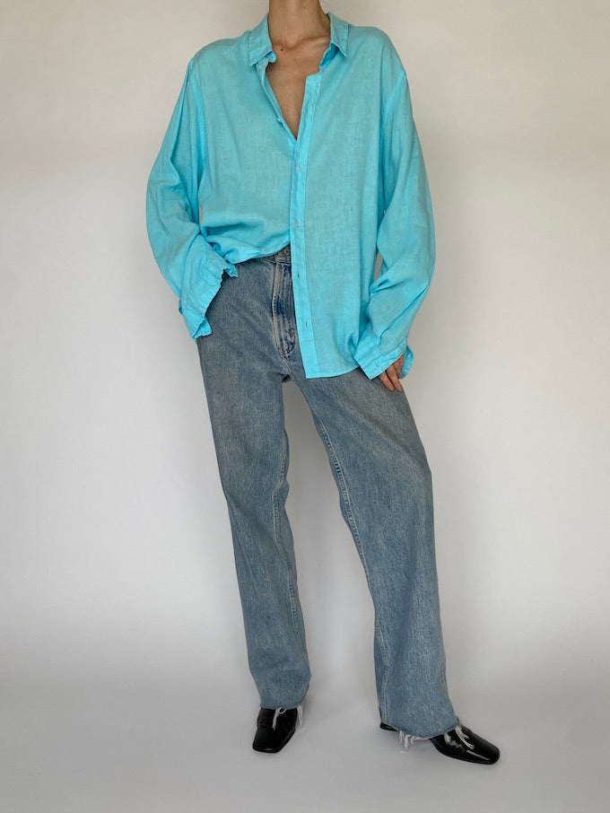Vintage oversized turquoise linen shirt 5443