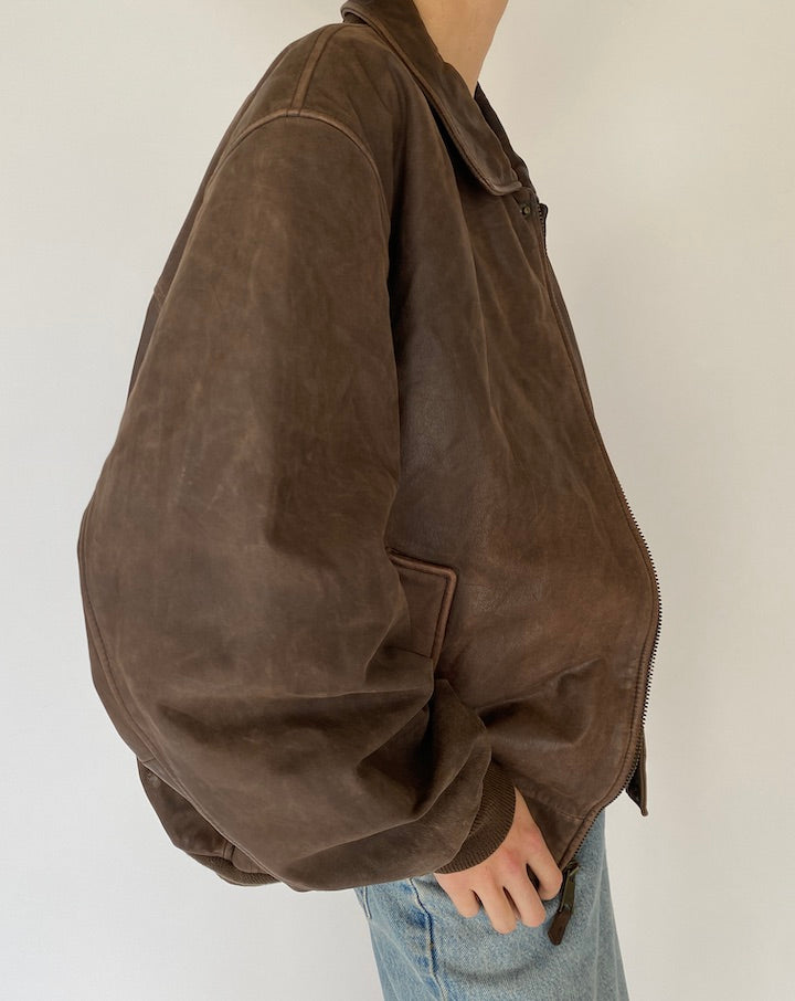 Vintage Oversized Leather Jacket in Brown 5446
