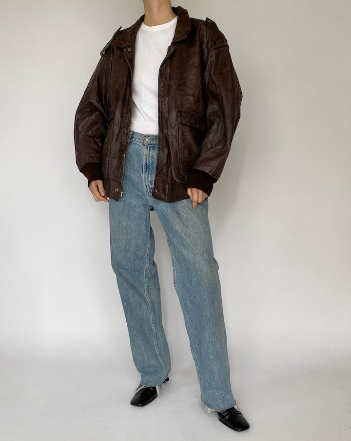 Vintage Oversized Brown Leather Jacket 5456