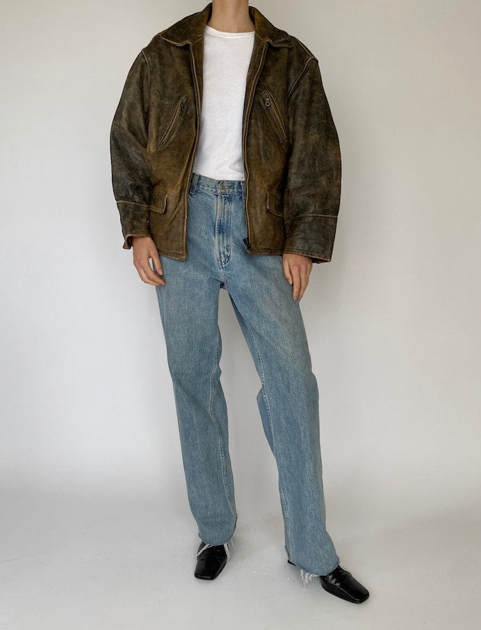 Vintage oversized distressed leather jacket in Brown 5458