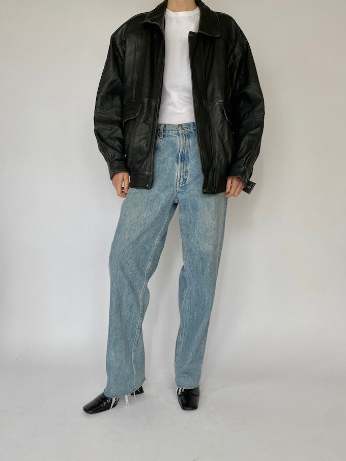 Vintage oversized leather jacket in black 5465