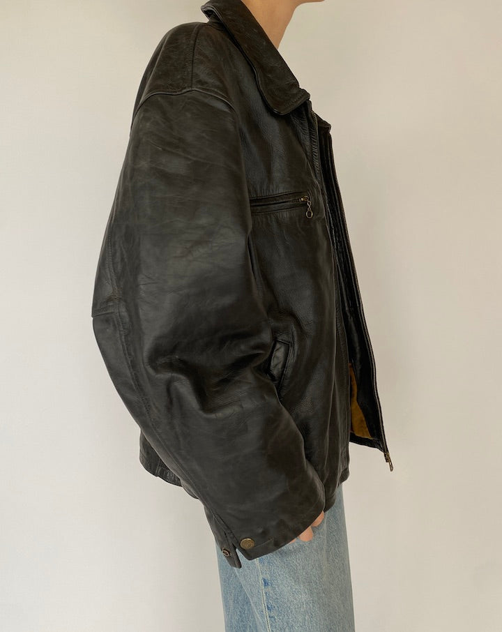 Vintage Oversized Leather Jacket in Black 5476