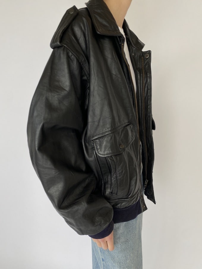 Vintage Oversized Black Leather Jacket 5479