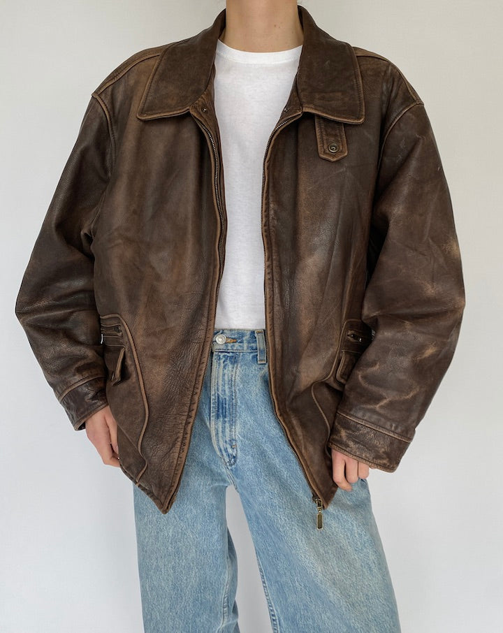 Vintage Brown Oversized Leather Jacket 5480