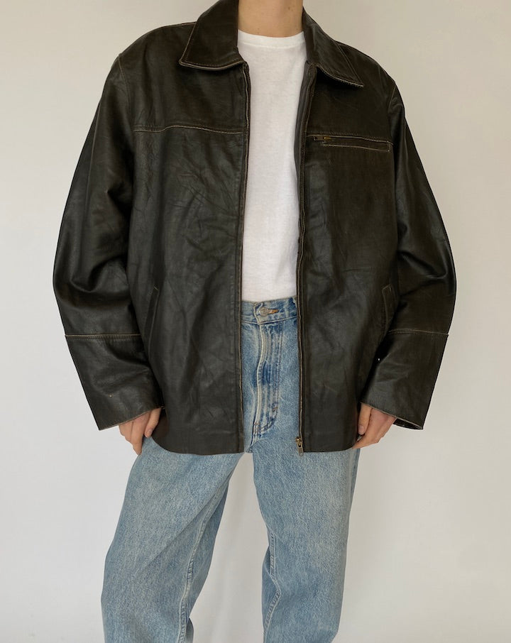 Vintage Oversized Brown Leather Jacket 5483