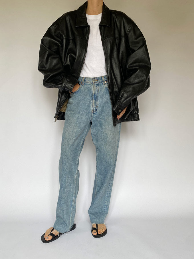 Vintage oversized leather jacket in black 5507