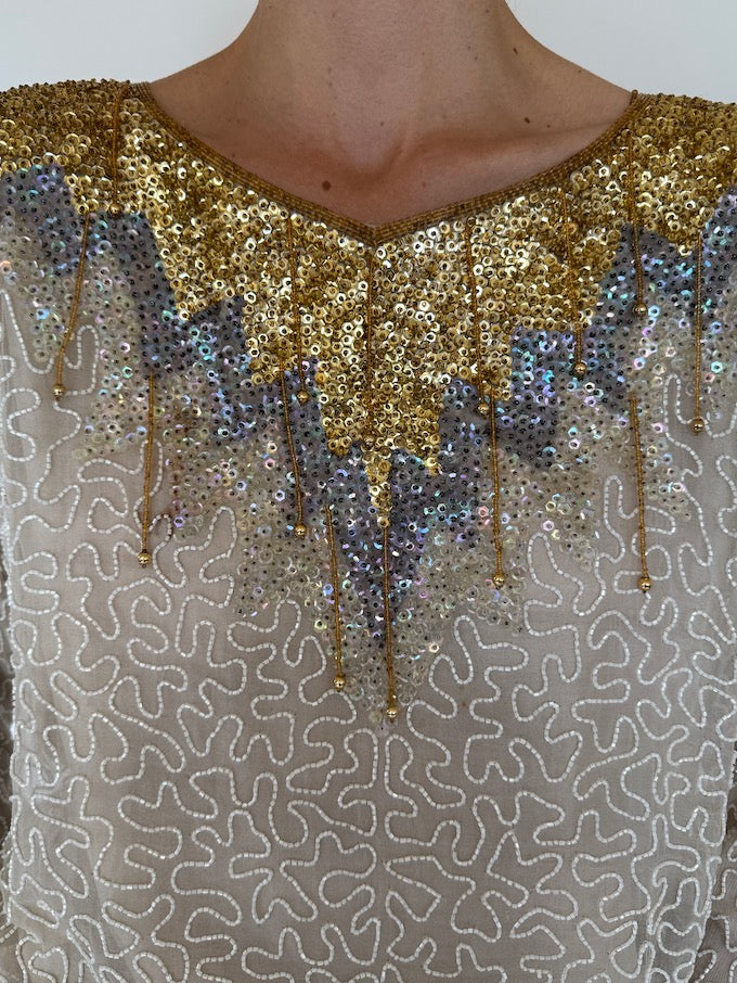 Vintage cream and gold sequin top 5552