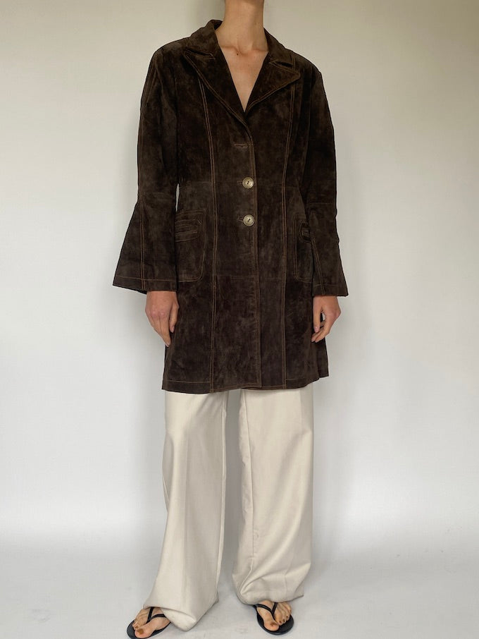 Vintage suede leather jacket in dark brown 5593