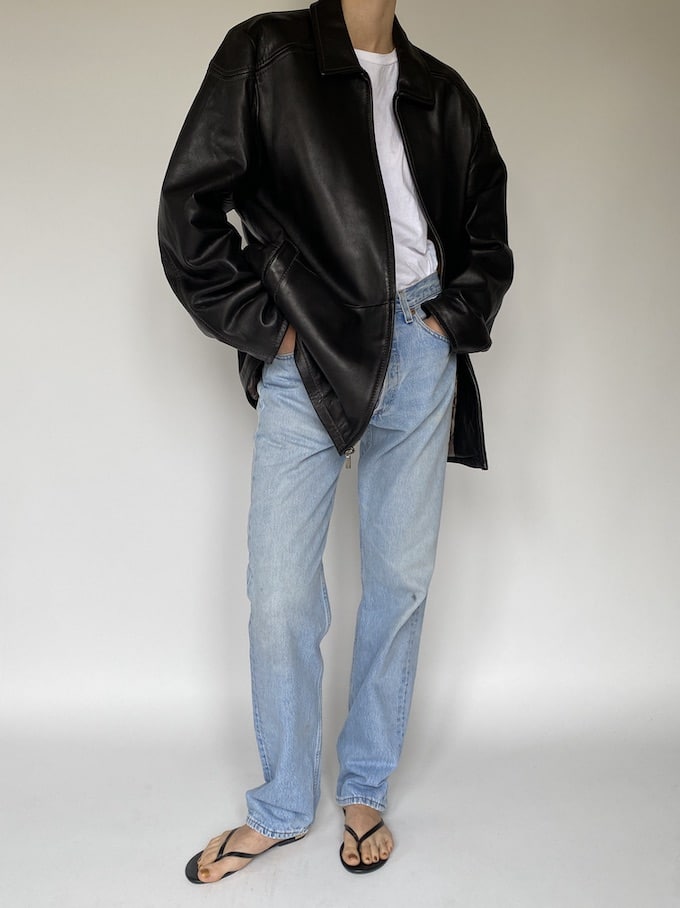 Vintage oversized leather jacket in black 5602
