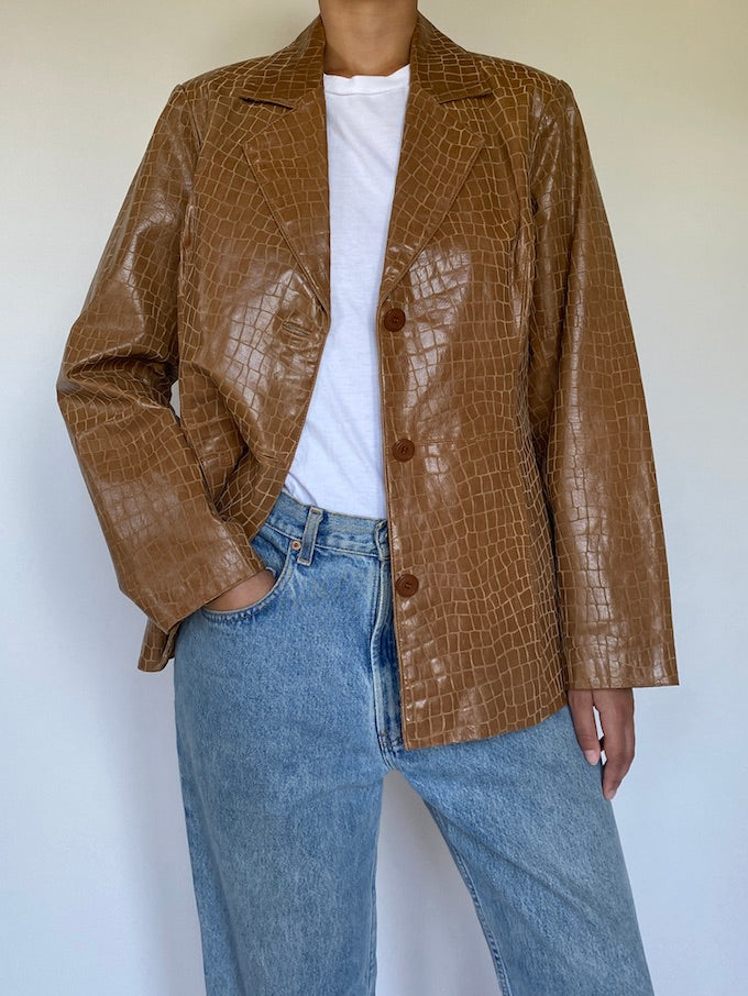 Vintage embossed croc leather jacket 5649