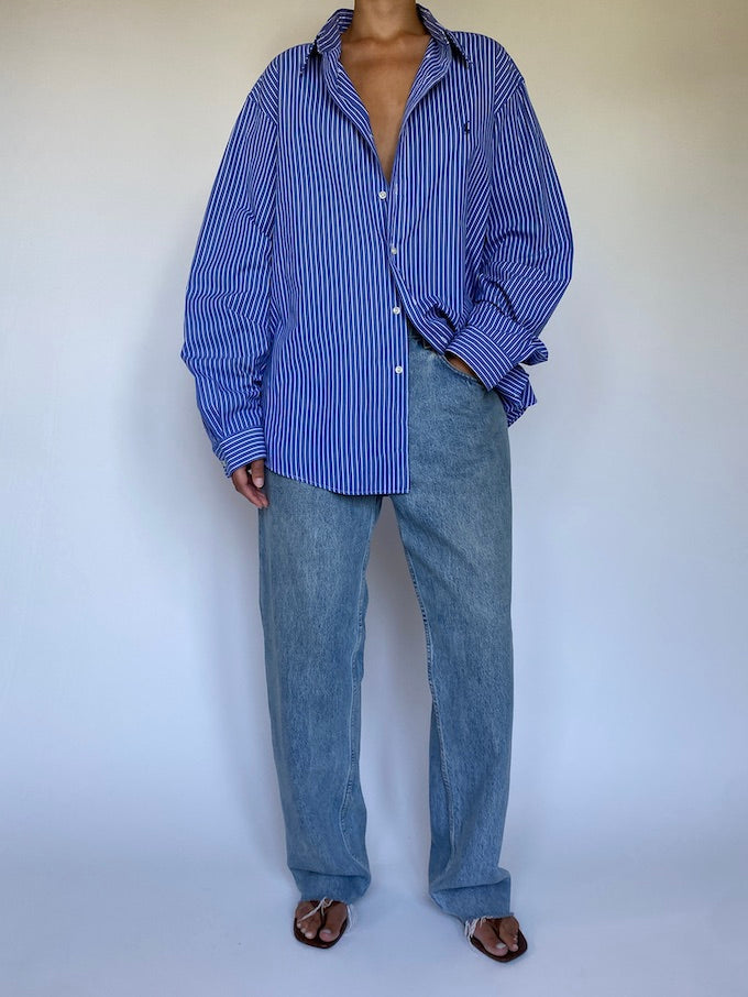 Vintage blue pinstriped Ralph Lauren shirt 5650