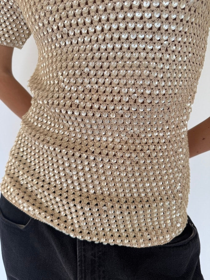 Vintage beige sequin Oscar de la Renta top 5671