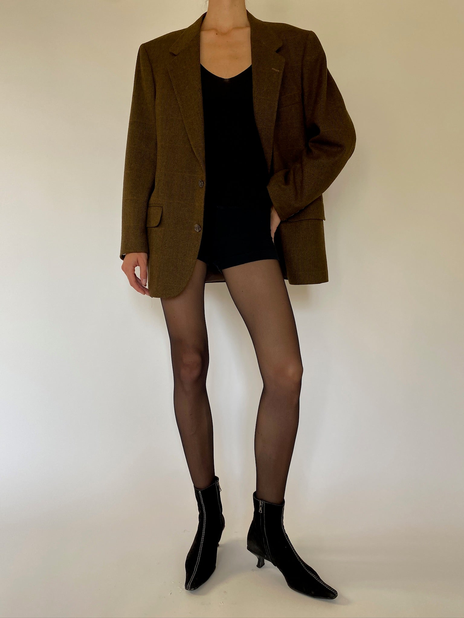 Vintage checked wool blazer in brown 5739