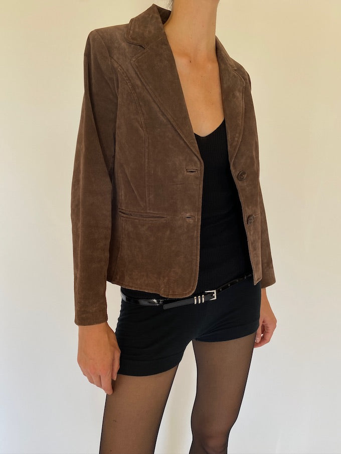 Vintage suede leather jacket in dark brown 5750