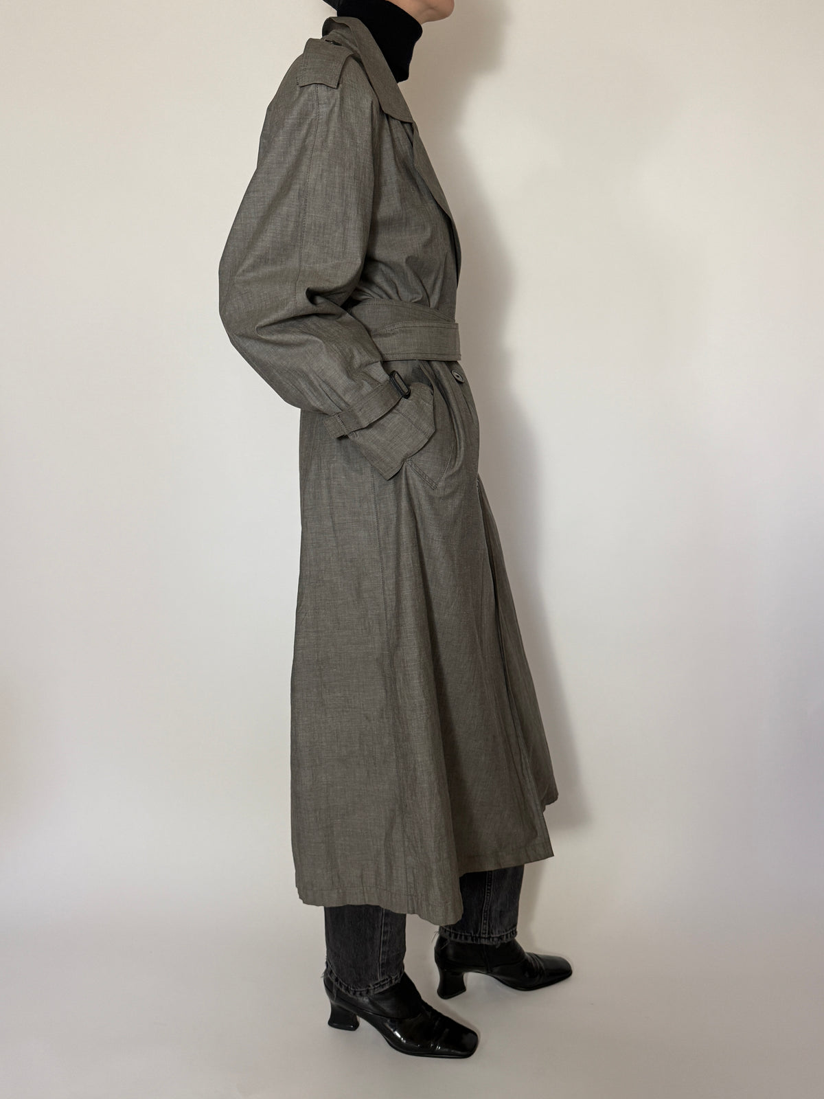 Vintage Trench Coat Taupe Gray 8479